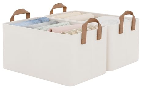StorageWorks Closet Storage Bins, Storage Baskets for Shelves, Closet Organizers and Storage Bins with Metal Frame, Handles, Natural Color, 2-Pack