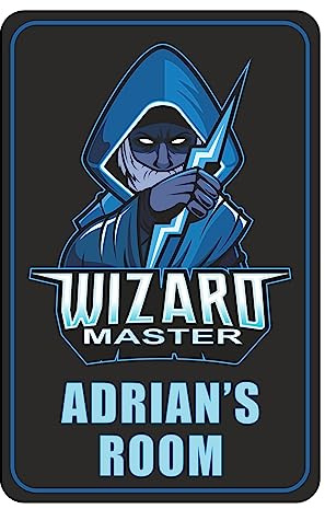 Wizard Master Gaming Room Kids Bedroom Door Sign Personalised For You - Any Name! Door Plaque,Girls/Boys,Decor,Kids Room,Games