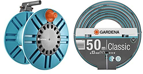 Gardena Classic Wand-Schlauchtrommel 60 mit Schlauchführungsrolle & Classic Schlauch 13 mm (1/2 Zoll), 50 m: Universeller Gartenschlauch aus robustem Kreuzgewebe, 22 bar Berstdruck