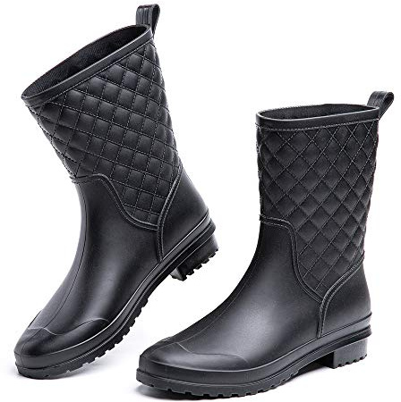 Hitmars Stivali Pioggia Donna Stivaletti Gomma Giardini Chelsea Bassi Lavoro Antiscivolo Ankle Boots Nero Numero 42 EU
