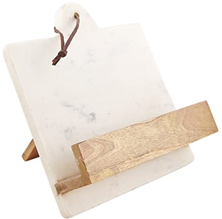 Mud Pie Marble and Wood Cookbook Holder, White/Brown, 11 x 11