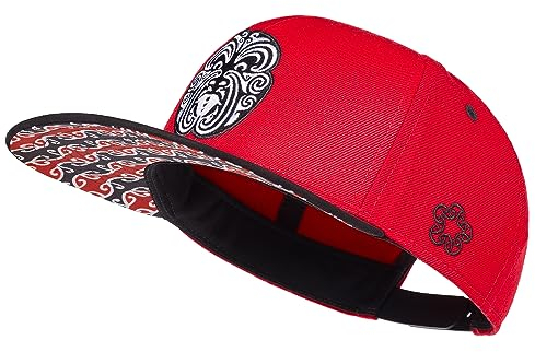 Cadency® Snapback Cap, Herren und Damen, Maori, Baseball Kappe, Basecap gerader Schirm, Größenverstellbar, Unisex, Rot