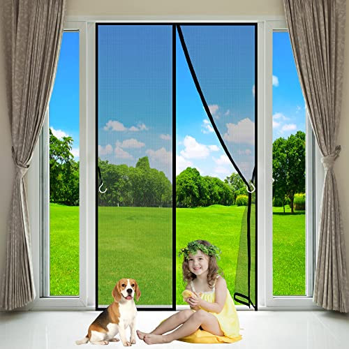 Screen Door Curtain, 170x195cm, Magnetic Self-Closing Privacy Door Screen Winter Stop Draft Keep Cold Out Door Cover, Black, Customizable