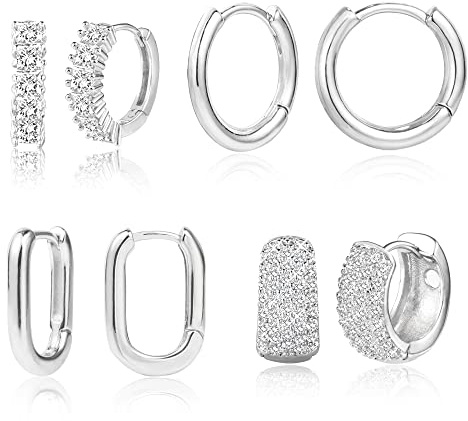 ALEXCRAFT Örhängen Hoop Örhängen Silver 925 Set Örhängen Dam Hoops 925 Silver Cubic Zirconia Silver Rhinestone Örhängen Set för flera öronhål