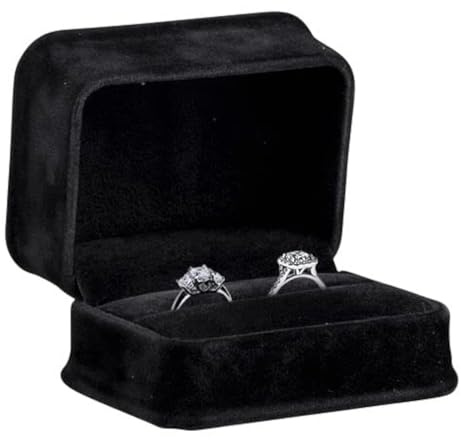 Allure - Rich Suede Black Luxury Ring Box With Double Ring Slot, Elegant Diamond Ring Case, With Black Velour Interior, Jewelry Display Gift Box, For Unique Proposal Or Wedding