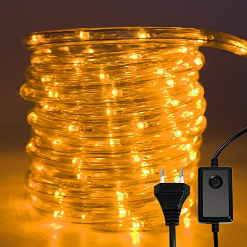 Ikodm 20m LED Lichtschlauch, 480 LEDs Lichterschlauch 8 Modi,Lichtschlauch Außen Lichterkette LED Schlauch mit Timerfür Innen Außen Garten Party Weihnachten Deko - Gelb