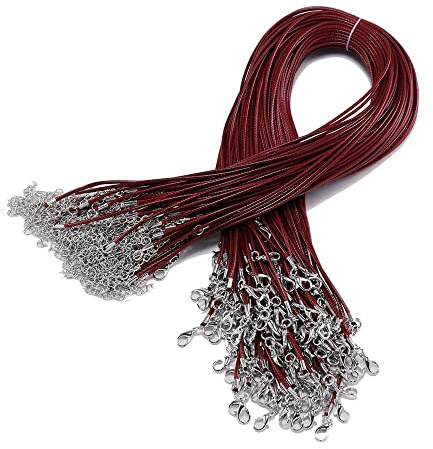 GIVBRO 20 cordoncini cerati con chiusura, per collane e bracciali, per la creazione di gioielli fai da te, vino rosso