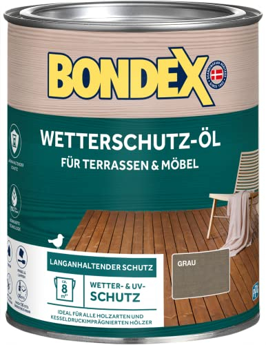 Bondex Wetterschutz Öl Grau 0,75 L für 8 m² | Langanhaltender Schutz | Wetter & UV-Schutz | Biobasierte Technologie | Extrem Wasserabweisend | Wetterschutzöl | Holzschutz