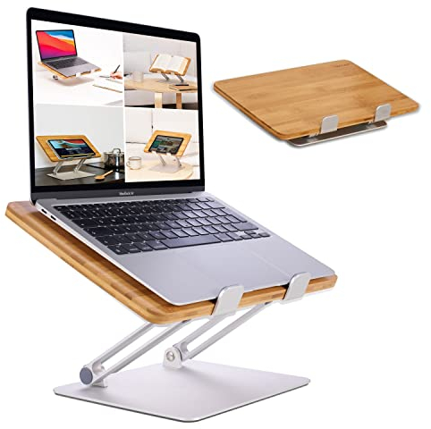 HENNEZ Laptop Ständer Holz höhenverstelbar - Notebook Ständer/MacBook Ständer - Laptop Halterung , Erhöhung für Schreibtisch - Laptop Ständer
