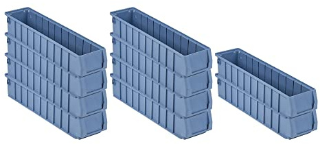 SparSet 10x Regalkasten 500 SN mit Etikett & Schutzhaube | HxBxT 9x11,7x50cm | 3,5 Liter | Sichtlagerkasten, Sortimentskasten, Sortimentsbox, Kleinteilebox