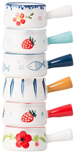 6Er Set Mini-Keramik-Milchkännchen Mit Griff, 50Ml Saucenkännchen Für Zuhause, Café Und Restaurant, Bunte Keramik-Sahnekännchen Für Milch, Sauce Und Gewürze
