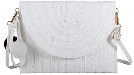 Syrads Damen Stroh Abend Clutch Geldbörse Sommer Strand Handtasche Stroh gewebte Umschlagtasche