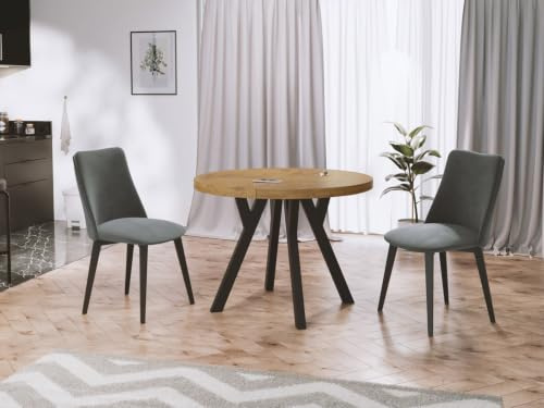 WFL GROUP Designer Runder Ausziehbarer Esstisch - Loft-Stil, Industriell, Platzsparend - Schwarze Beine - 100 bis 150cm - für 5-8 Personen - Hergestellt in EU - Lancelot Eiche - 150 cm