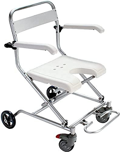 Rollstuhl-Duschhocker Faltbar Mit Rädern, Der Duschstuhl Mit Rädern Für Ältere Und Behinderte Menschen, Duschhocker Mit Hochklappbaren Armen Und Ergonomischer Rückenlehne, Für Behinderte, Ältere M