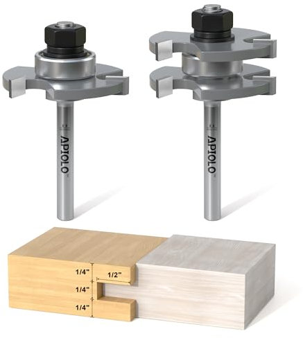 APIOLO Jeu de fraises à rainure et languette avec tige de 6,35 mm