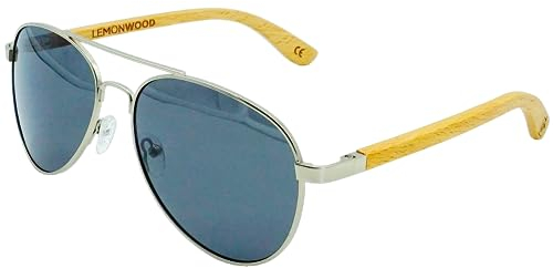 LEMONWOOD Holz Pilotenbrille Sonnenbrille Pilot Holzbrille aus Buchenholz polarisierende Gläser Cat 3 UV400 Federscharnier Pilot-Beech incl. faltbarem Kork-Etui