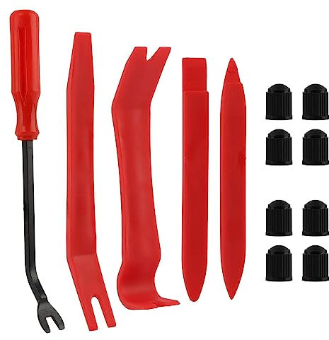 Jaeskeclip Lot de 13 outils de démontage de garnitures pour voiture, outil de levier en plastique, multi-usages en polypropylène avec 8 capuchons de valve anti-rayures pour tableau de bord, radio et