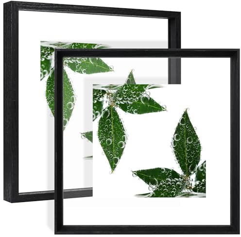 YOTINTIN Schwebender Bilderrahmen, 30,5 x 30,5 cm, 2 Stück, doppelseitiger Glas-Bilderrahmen für Bilder jeder Größe bis 30,5 x 30,5 cm, Wandhalterung oder Tisch-Displays, zweischneidiger Rahmen,