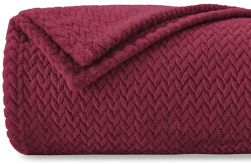 Homebliss Kuscheldecke 130 x 150 cm Flauschig Fleecedecke,Decke Couch Blanket,Super Weiche Fleecedecke als Sofaüberwurf-oder Bettüberwurf,Tagesdecke - Bordeaux