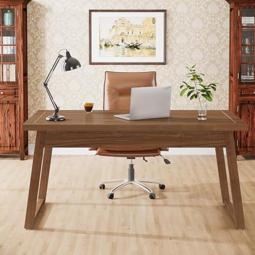 Tribesigns Schreibtisch Computertisch, 140 x 70 x 79 cm, PC Tisch Bürotisch Arbeitstisch Esstisch Büro-Möbel Computertisch Konferenztisch für Home Office zu Hause Schreibtische, Walnuss Braun