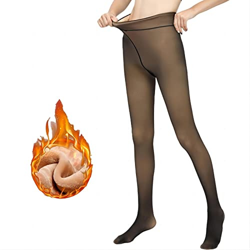 Cegerne Damen Winter Thermostrumpfhosen Gefütterte Fleece Strumpfhose Gefälschte Durchscheinend Dicke Pantyhose Warmer Leggings, 300g für -5~10℃ Schwarz, M