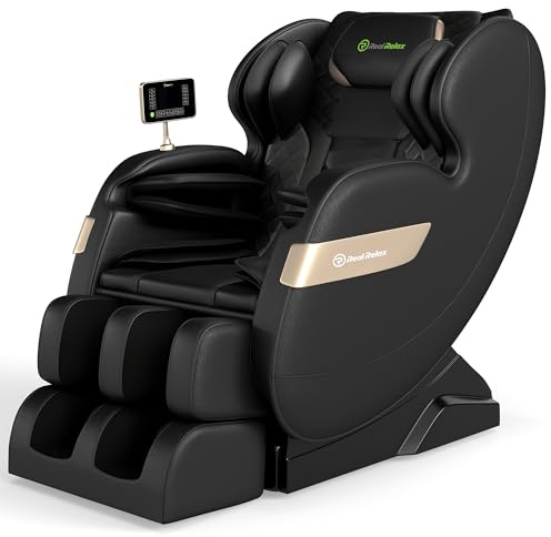 Real Relax Massage Chair Full Body of Dual Core S Track,Zero Gravity Realiner with App Control,Bluetooth,Foot Roller,Home or Office Use,Black and Gold