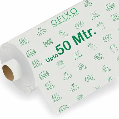 OFIXO Rouleau de papier d'emballage alimentaire anti-adhésif de qualité supérieure - 50 m - Papier sulfurisé réutilisable - Passe au four