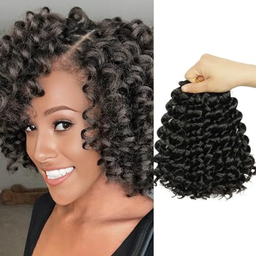 BECUS Virkad Hair Gogo Curl virkade flätor för svarta kvinnor djup våg vattenvåg lockiga förlängningar fläta flätor syntetiska hårförlängningar 3 förpackningar (naturlig svart #1B)