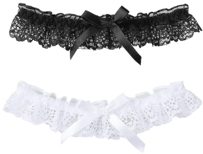 2 ligas de encaje para mujer, ligueros de novia, ligueros de encaje, anillos de muslo, adecuadas para mascaradas, cosplay, bodas (blanco y negro)