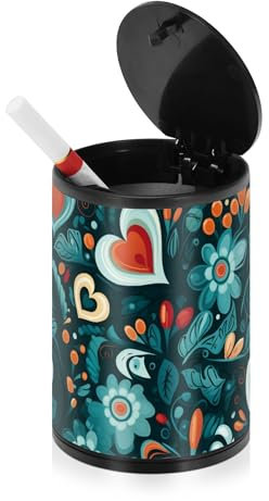 Abstrakte blaue Blume, ästhetischer Aschenbecher für Zigaretten mit Deckel, Edelstahl, tragbares Autozubehör, Aschenbecher mit Abdeckungen, für den Außenbereich, für Strand, LKW, Fahrzeug