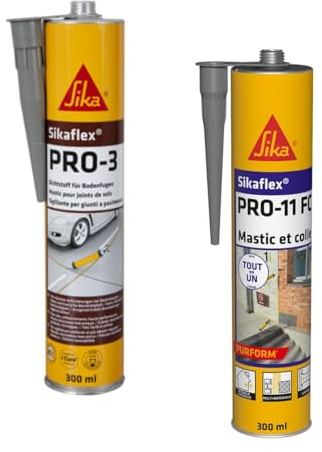 SIKA - Mastic de joints de mur et sol certifié - Adapté aux environnements agressifs - Gris - 300ml + Mastic-Colle PU - Tout en 1 - Multi-matériaux - Int/Ext - Gris- 300ml