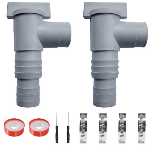 Absperrhahn für Pools mit 32mm Schlauchanschluss 2 Stück | Pool Schlauchadapter Pool Absperrhahn 32mm Pool Zubehör mit 4 Schlauchklemmen für Oberirdische Pool und Poolpumpe Wartung