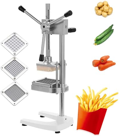 Commercial French Fry Cutter, Stainless Steel Manual Potato Cutter Chopper, with 3 Replacement Blades, for Cuting Potatoes Cucumber Other Vegetables