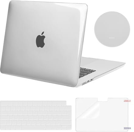 MOSISO Cover Compatibile con MacBook Air 15 Custodia M4 M3 M2 2025 2024 2023 A3241 A3114 A2941, Cover per Macbook Air 15 Pollici M4 M3 M2 Case&Copritastiera&Pellicola&Coaster, Cristallino