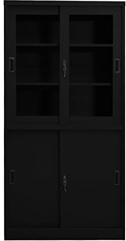 Kangmusi 335964 Armoire de bureau avec porte coulissante en acier Noir 90 x 40 x 180 cm