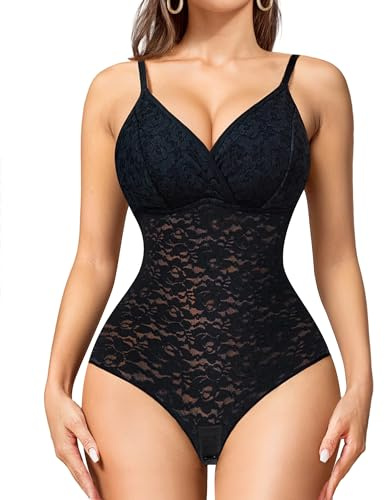 KUMAYES Body Gainant Femme Invisible Bodysuit Shapewear Sculptant Minceur Ventre Plat Body Shaper Thong avec Bretelles Ajustable (Noir, 3XL)