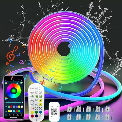 CILIENG RGB Neon LED Strip 10M, IP65 Wasserdichte Lichtband mit Fernbedienung und APP, 16 Mio. Farben Flexibel für Innen- und Außendekoration, Musik Sync, DIY-Formen