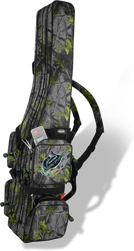 Wasserabweisende Angeltasche Rutentasche Angelrucksack Rod Case Fishing Bag Angelrutentasche -wählbar 3 oder 4 Rutenfächern - 125 cm bis 190 cm Farbe Fog-Autumn-Camo 3 Innenfächer Größe 190 cm