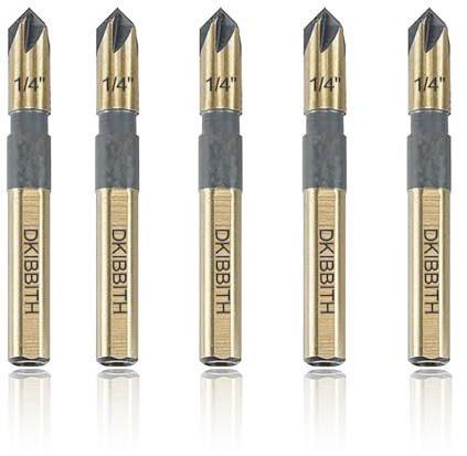 Countersink Drill Bit Set, 5 Pieces High Speed Steel 82 Degree 5 Flute 6mm Round Shank Mill Cutter Bit Countersink in Sizes 1/4 Set with Carrying Case.