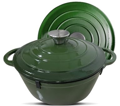 Alfresco Chef 6 QT Cast Iron Dutch Oven with Lid - Large Enameled Casserole Dish for Bread Baking, Braising, and Roasting - Durable Green Enamel Dutch Oven Pot for All Cooktops, Oven Safe