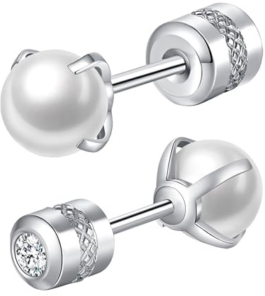 Mochity Kvinnors pärlörhängen, allergivänliga 316L rostfritt stål örhängen, 4-8 mm pärlpiercing örat brosk helix piercing silver, Medium, Rostfritt stål, Rostfritt stål