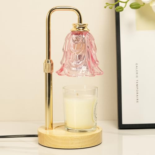 SupBri Dimmable Flower Candle Warmer Lamp, Candle Warmer with Timer & 4Bulbs, Birthday Gifts for Women, House Warming Gifts New Home Bedroom Decor (Pink-Tulip)