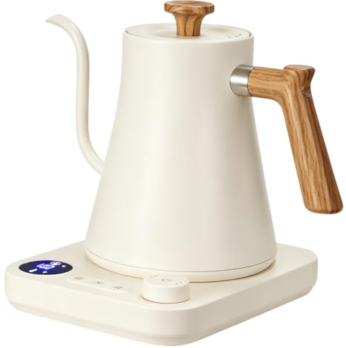 Electric Gooseneck Kettle with LCD Display, 0.9LStainless Steel Electric Tea Kettle Temperature Control Pour-Over Coffee and Tea Pot 1200W Quick Heating Hot Water Boiler (White)