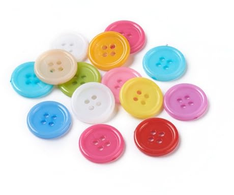 30 hochwertige Kunststoffknöpfe 17mm (1,7cm) bunt rund im zufälligen farblichen Mix Vierlochknöpfe a 1mm je Loch - 4-Loch-Knöpfe zum basteln nähen annähen Bastelknöpfe