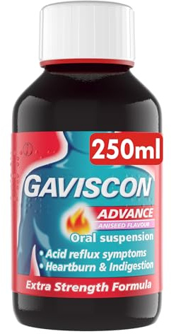 Gaviscon Advance Aniseed Liquid 250ml - Advanced Formula, Fast Heartburn & Indigestion Relief, Convenient Sachets, Antacids for Effective Digestion, Nausea Aid.