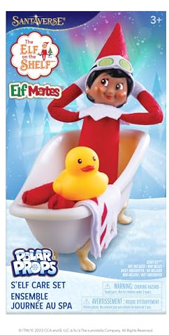 The Elf on The Shelf Polar Props - Juego de SPA S'elf Care - Bañera tamaño Elfo, Toalla de baño pequeña, máscara de Pepino, Pato de Goma, Elfo Explorador no Incluido