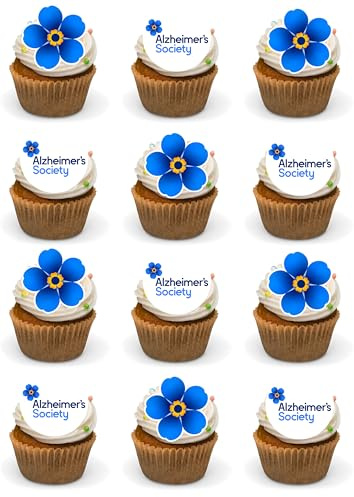 Alzheimer's Society Forget me Knot Flower Fundraising 24 Precut Edible Cupcake Toppers Premium Wafer Card