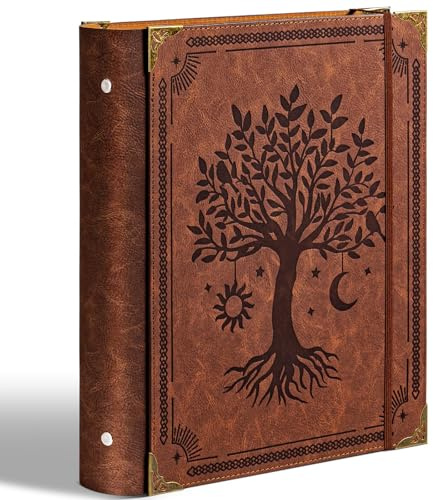 Ovesmusl Leder-Ringbuch mit 3 Ringen, passend für 21,6 x 27,9 cm großes Papier, 5,1 cm runder Ringordner für 500 Blatt, Notizblock-Papiereinband, lose Blätter, brauner Baum | 5,1 cm runder Ringordner für 500 Blatt, Notizblock, Papiereinband, lose Blätter, Organizer, brauner Baum
