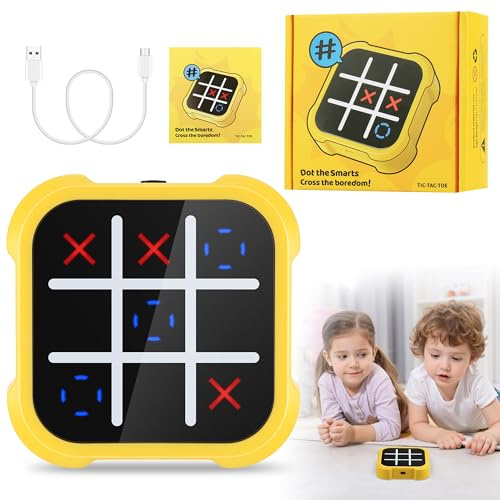 Tic-Tac-Toe Elektronisch Spiel, 3-In-1 Tragbare Handheld Tik Tak Toe Elektronisch Spielkonsole, Reaktions & Denkspiel für Erwachsene, Wiederaufladbares Reisespiel für 1-4 Person