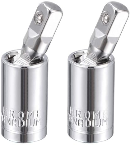 TOP-VIGOR 2Pcs 1/4 Inch Drive Universal Joint Swivel Deep Impact Socket, Cr-V Steel Socket Adapter with 360° Swivel and Spring-Loaded Ball for Ratchets and Hand Tools